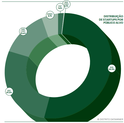 A imagem mostra a distribuição de fintechs brasileiras por modelo de negócio.